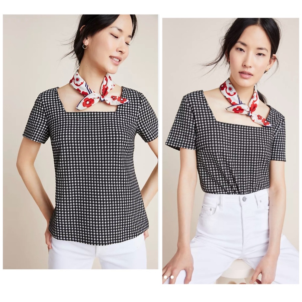Anthropologie Black and White Patterned Blouse